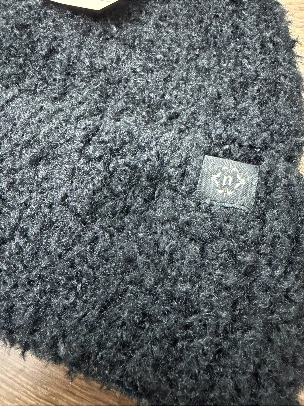 NWT Nanette Lepore Black Faux Fur Pom Pom Beanie One Size